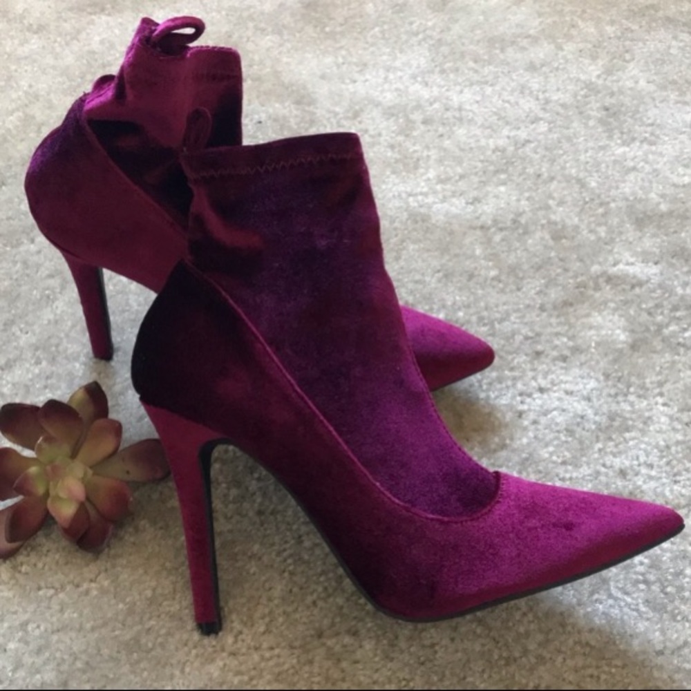 Velvet plum sock booties